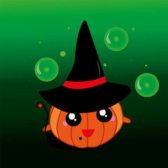 halloween pumpkin with witch hat