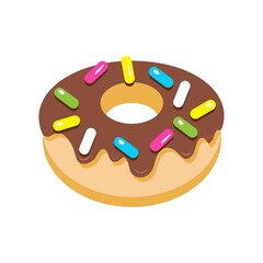 Vector illustration of a donut with chocolate icing and colored caramels
