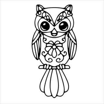Cute owls in doodle style. Simple decor for a festive Christmas and New Years. Vector illustration isolated on white background.