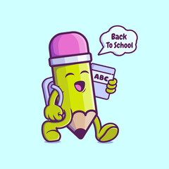 Cute Pencil Vector character Walking illustration. Back to school themed illustration vector.