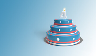 Birthday cake with number 4, Independence Day July 4 congratulations