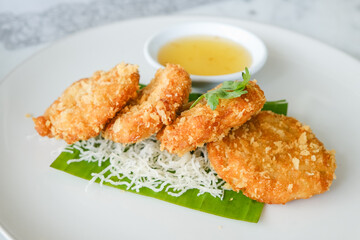 Thai food Deep fried shrimp cake with sweet plum sauce
