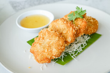 Thai food Deep fried shrimp cake with sweet plum sauce