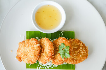 Thai food Deep fried shrimp cake with sweet plum sauce