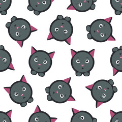 Seamless vector pattern of black cat. Circle kittens on white background