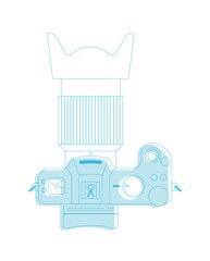 Digital camera with lens and hood, conceptual image - minimalist icon