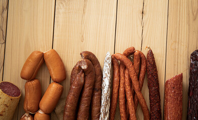 sausages on a wooden board