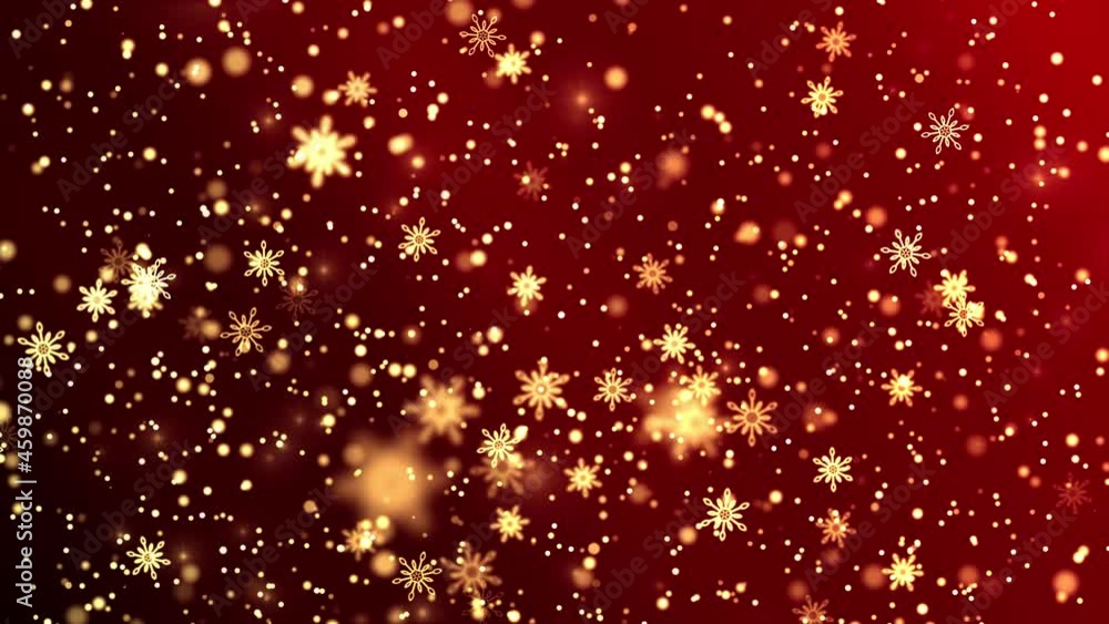 Poster snow falling particles in the winter christmas loop background. confetti snowflakes and red loop 4k 