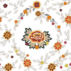 Vector floral seamless pattern. Folk flowers. - 459870082