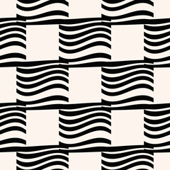 Seamless geometric pattern. Black wave square background.