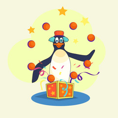 The clown penguin is showing the show.