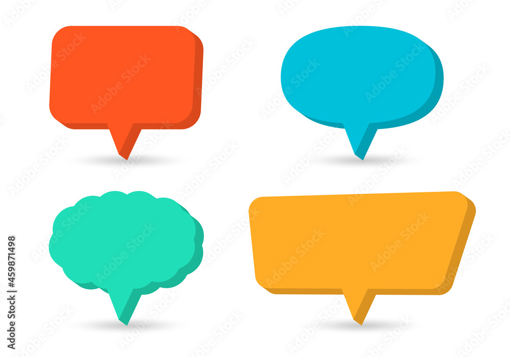 Poster speech bubble set. 3d dialog or chart box for text. talk, speak, message different shape frames. vec