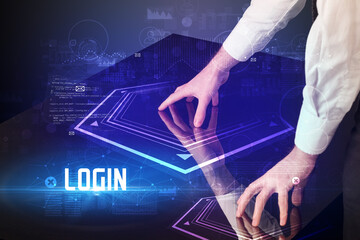 Hand touching digital table concept