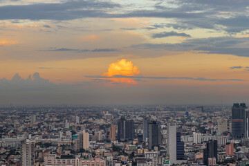 Fototapeta premium Bangkok, Thailand - Jul 25, 2020 : City view of Bangkok before the sunset creates energetic feeling to get ready for the day waiting ahead. Selective focus.