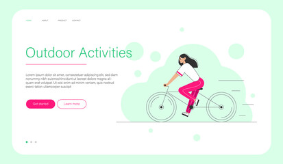 Cycling Vector Illustration Concept, Suitable for web landing page, ui, mobile app, editorial design, flyer, banner. Girl Cycling, Running, Ride Bicycle. Outdoor activities.