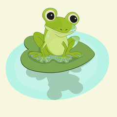 A wet green frog sits on a leaf.