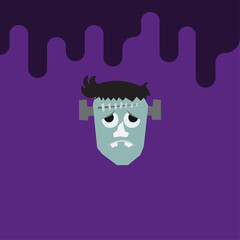 halloween cartoon frankenstein face, on bleeding background, card and decoration vector illustration