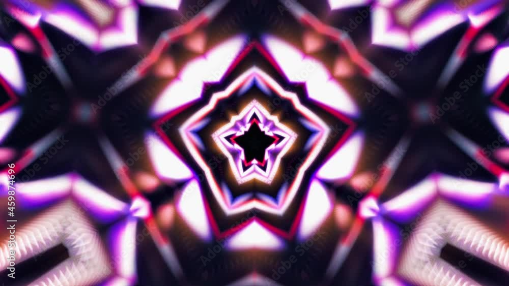 Poster abstract glowing colorful neon light kaleidoscope wave symmetrical motion background. looping futuri