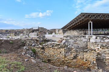 Stobi, Roman ruins of an ancient city in Macedonia. Amphitheaters, rocks, fallen constructions, mosaics. Material for Matte Painting.