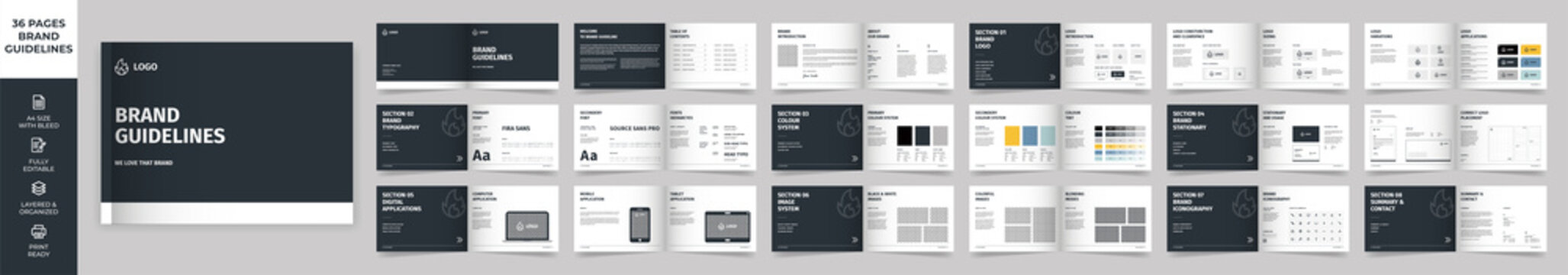 Landscape Brand Manual Template, Simple style and modern layout Brand Style, Brand Book, Brand Identity, Brand Guideline, Guide Book