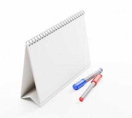 3D illustration horizontal realistic standing blank spiral table calendars of different size on white background