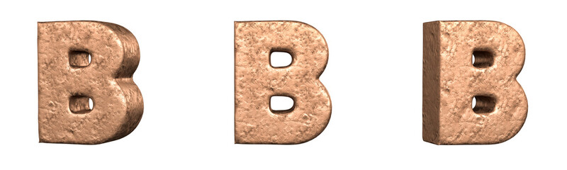 Letter B from Copper letters alphabet collection set. Isolated. 3D Rendering