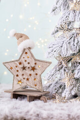 Christmas and newyear cozy decoration, bokeh background.