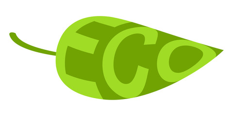 Eco leaf icon with text sign of ecofriendly products, eco green leaf