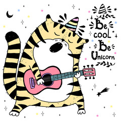 Tiger Unicorn  with hand drawn lettering