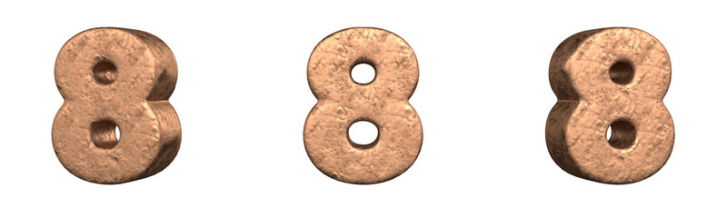 Number 8 (Eight) from Copper numbers collection set. Isolated. 3D Rendering