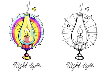 Raster illustration from the set of relaxing coloring pages. Each picture consists of a contour image and a color one. Children's coloring books, textbooks, animal breeding, sweets, holidays.