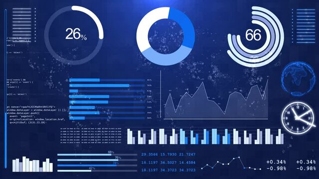 Data analysis corporate Technology Loop Background. 4K Business Data Scrolling. Graphs and other business data grid. Financial technology. Fintech. Electronic money. Cryptocurrency. Global finance