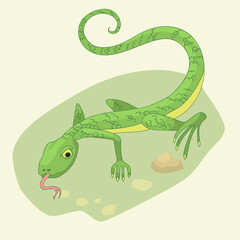 Lizard, a green small reptile, a species of common lizard. Vector animal cartoon illustration.