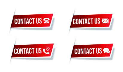 Contact Us Vector Labels, Stickers On The Edge Of The Web Page