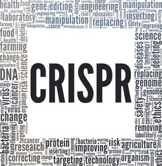 CRISPR - Clustered Regularly Interspaced Short Palindromic Repeats vector illustration word cloud isolated on white background.