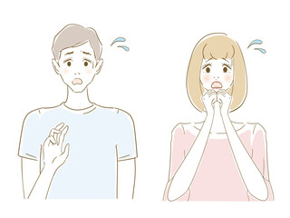 焦る、困る30代男女 
