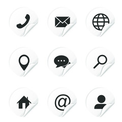 Web Contact Icons Set On White Stickers. Vector.