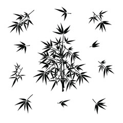 Vector illustration of bamboo tree silhouettes. Set of different twigs