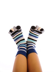 girl wearing striped toe socks