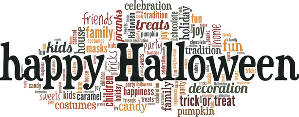 Fototapeta premium Happy Halloween vector illustration word cloud isolated on white background.