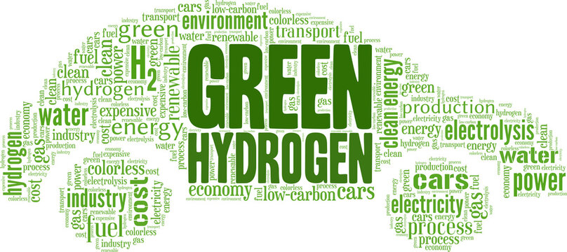 Green hydrogen - H2 vector illustration word cloud isolated on white background.
