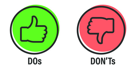 Do and Don't or Like & Unlike Icons with Positive and Negative Symbols.