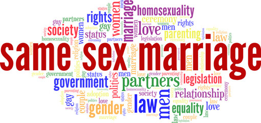 Same sex marriage vector illustration word cloud isolated on a white background.