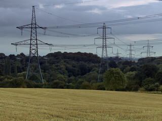 Pylons carrying high voltage(HV) electricity across the North East Derbyshire landscape.