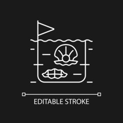 Pearl farming white linear icon for dark theme. Commercial production of gemstones. Perliculture. Thin line customizable illustration. Isolated vector contour symbol for night mode. Editable stroke