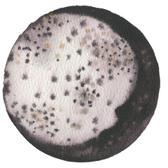 Watercolor moon silhouette.