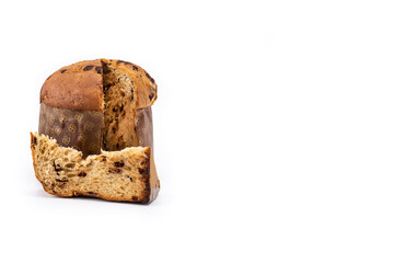 Traditional Italian panettone for Christmas isolated on white background. Copy space