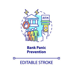 Bank panic prevention concept icon. Crisis, bank run, bunkruptcy prevention. Systemic crisis abstract idea thin line illustration. Vector isolated outline color drawing. Editable stroke