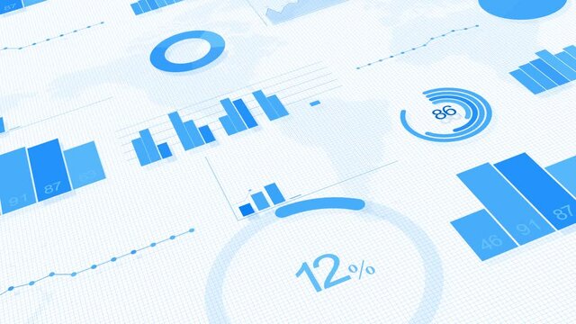 4k Business Information Digital Display With Stock Market Charts Loop Animation Background. Financial Figures, Graphs and Diagrams Growing. Technology Concept Backdrop Useful for Presentations