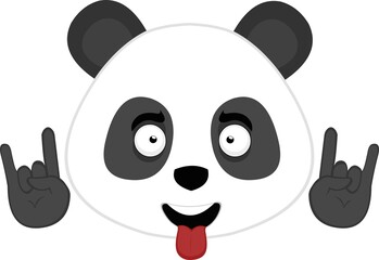 Vector emoticon illustration of a cartoon panda bear face making heavy metal gesture with his hands